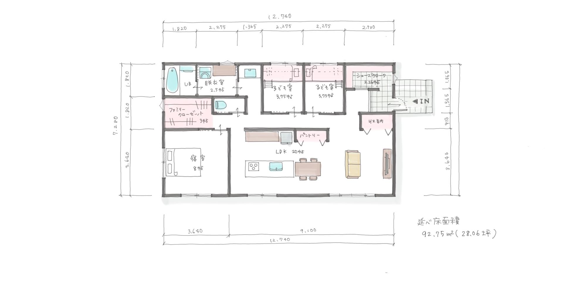 平屋　28.04坪　4人(280404)