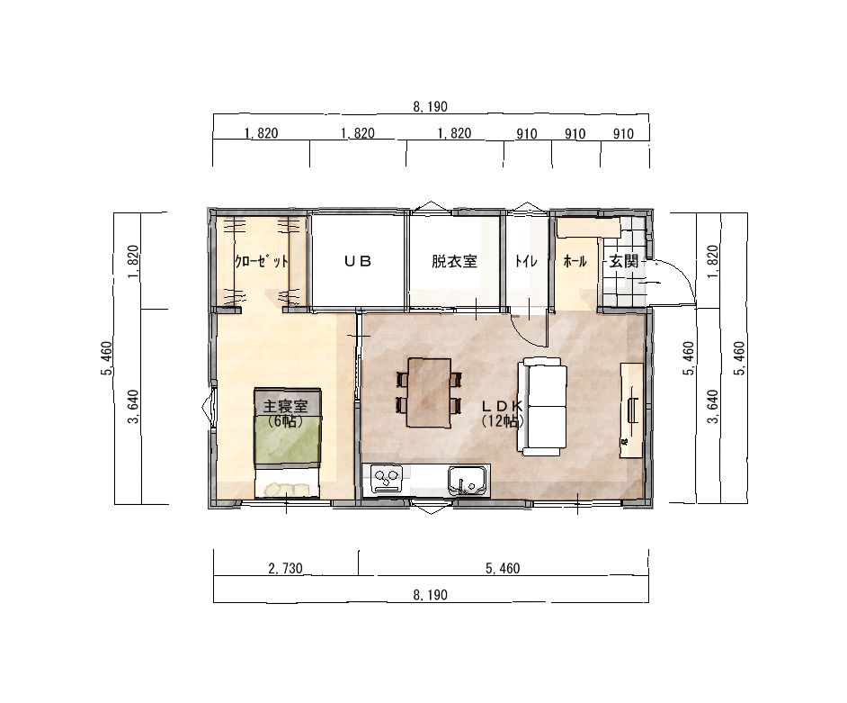 平屋　13.52坪　1.2人(135202)