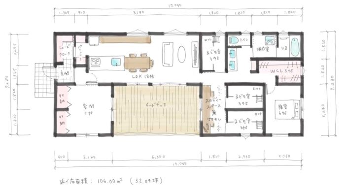 間取り　平屋　32.2坪　5人(322005)