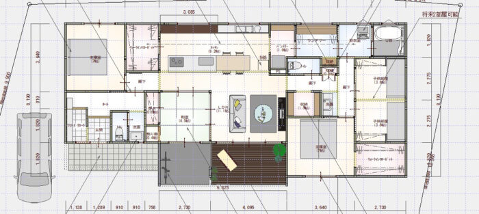 平屋の間取り　２世帯住宅　38坪