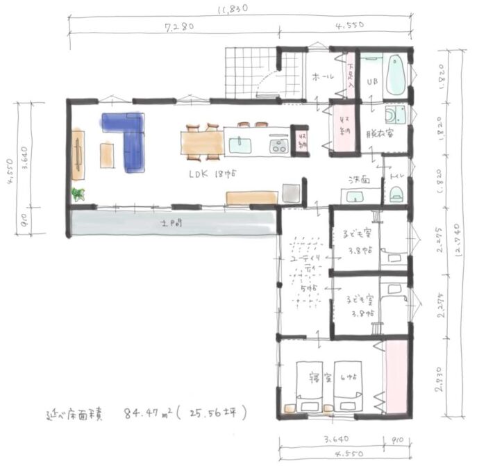 間取り 平屋　25.56坪　４人(255604)