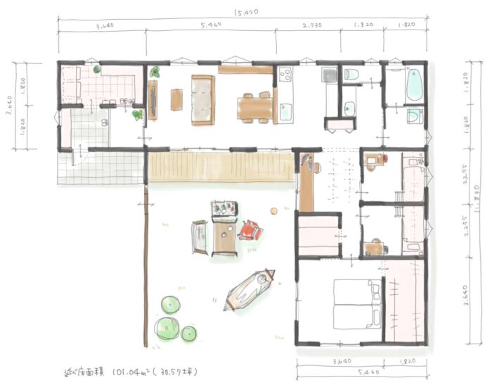 間取り 平屋　25.56坪　４人(255604)